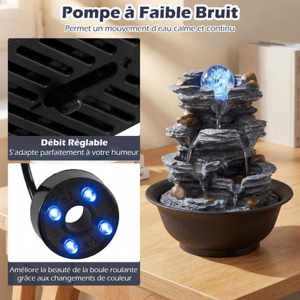 Tischbrunnen für den Innenbereich, LED, Kristallkugel, leise Pumpe