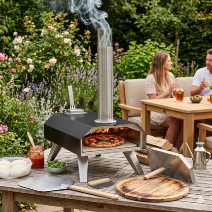 Tisch-Pellet-Pizzaofen mit Stein, Schwarz/Silber