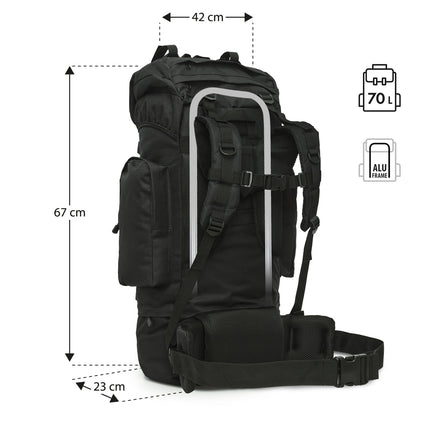 Sac à dos tactique, 70 L, noir, très résistant