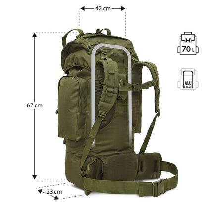 Sac à dos tactique, vert aigle, capacité 70 L