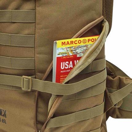 Sac à dos tactique, sable, capacité 65 L