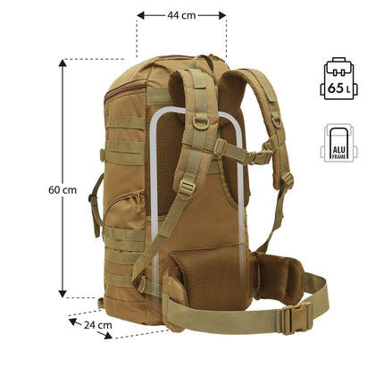 Sac à dos tactique, sable, capacité 65 L