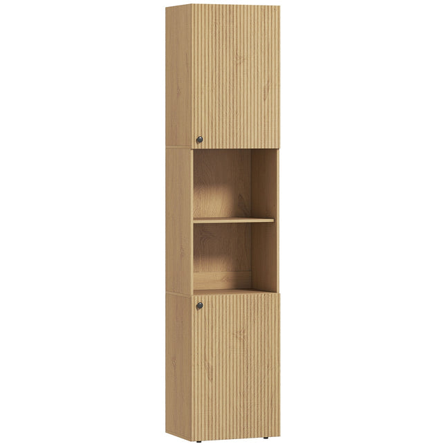 Hoher Badezimmerschrank, 6 Ebenen, Eiche-Optik, verstellbare Einlegeböden