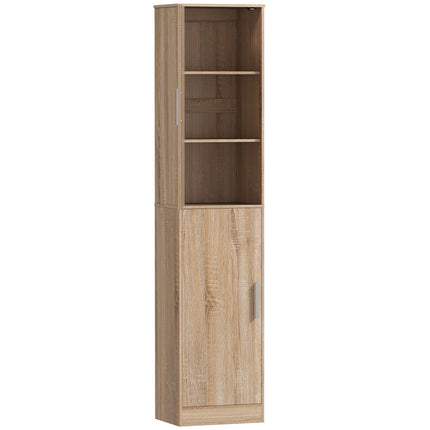 Armoire de salle de bain haute, bois naturel, étagères réglables