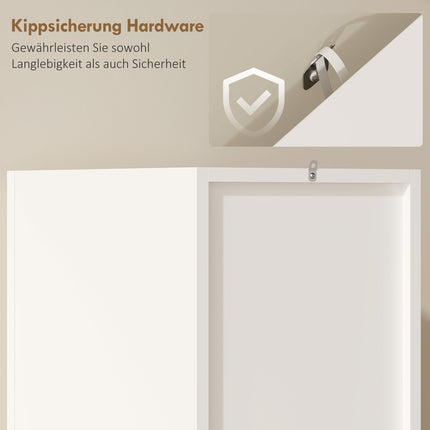 Armoire de salle de bain haute, blanche, 2 portes, 2 étagères ouvertes, étagères réglables