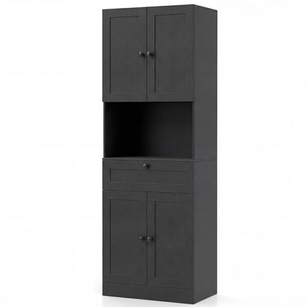 Hoher Badschrank mit 4 Türen, 1 Schublade, verstellbarem Einlegeboden