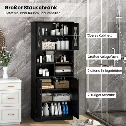 Armoire de salle de bain haute avec étagères réglables, MDF noir