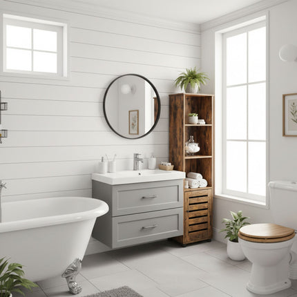 Armoire de salle de bain haute avec étagères réglables