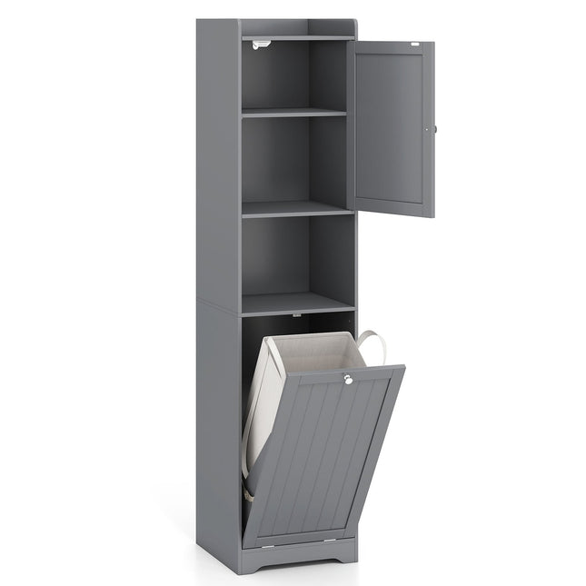 Hoher Badezimmerschrank mit verstellbaren Einlegeböden, Grau, 170 cm