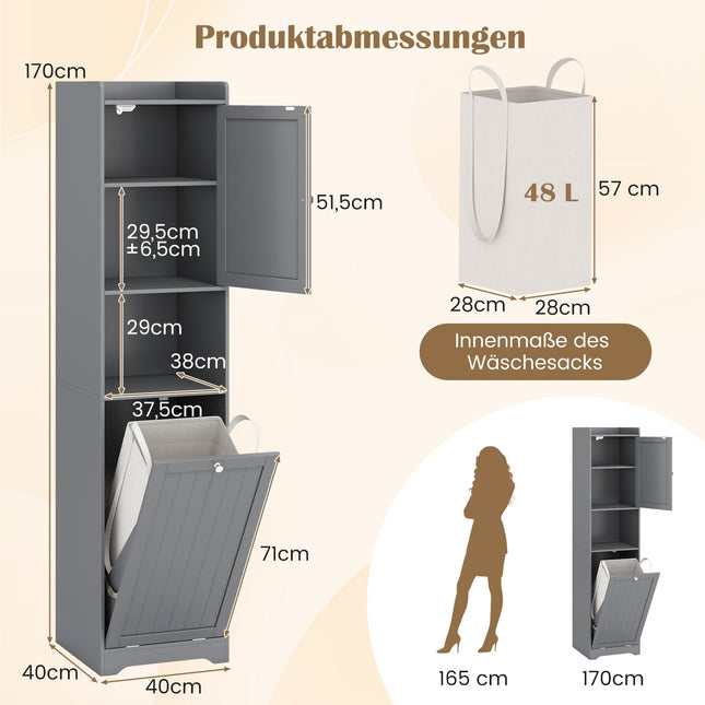 Hoher Badezimmerschrank mit verstellbaren Einlegeböden, Grau, 170 cm