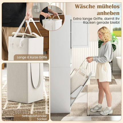 Armoire de salle de bain haute avec étagères réglables et sac à linge
