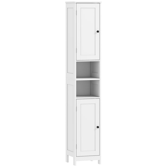 Hoher Badezimmerschrank mit Türen, offenen Regalböden, Weiß, 170 cm