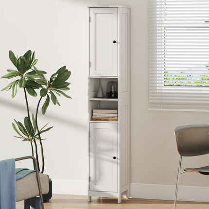 Hoher Badezimmerschrank mit Türen, offenen Regalböden, Weiß, 170 cm