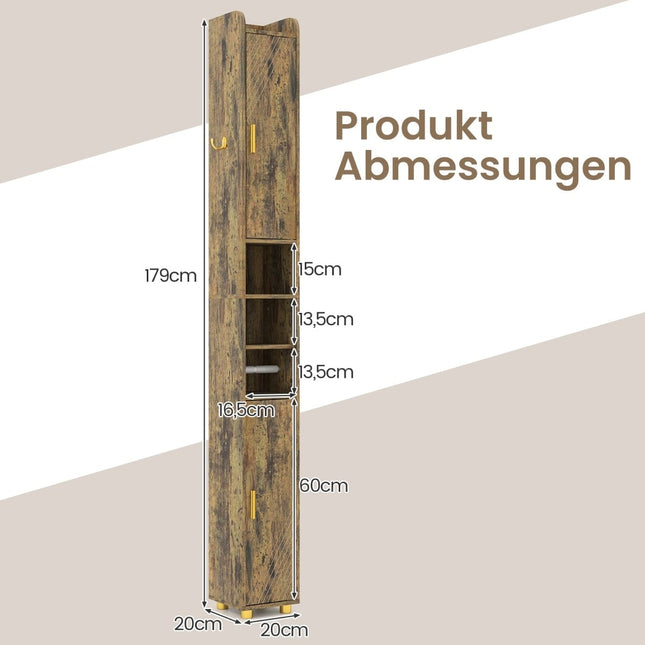 Hoher Badezimmerschrank mit Toilettenpapierhalter und Haken