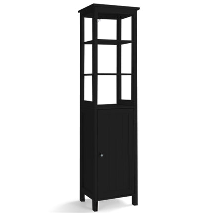 Armoire de salle de bain haute noire avec étagères réglables, MDF