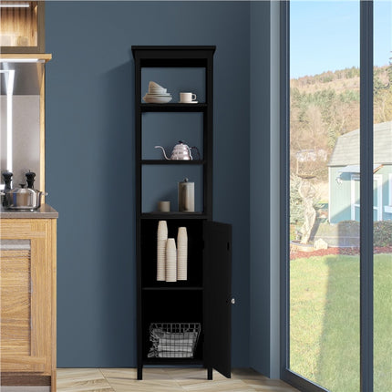 Armoire de salle de bain haute noire avec étagères réglables, MDF