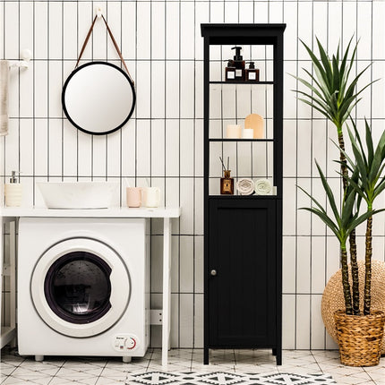 Armoire de salle de bain haute noire avec étagères réglables, MDF