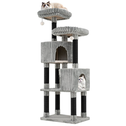 Arbre à chat haut avec 2 niches, couchages, griffoirs, 156 cm