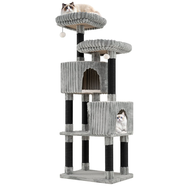 Arbre à chat haut avec 2 niches, couchages, griffoirs, 156 cm