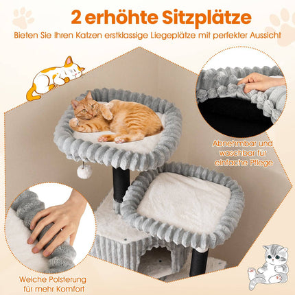 Arbre à chat haut avec 2 niches, couchages, griffoirs, 156 cm