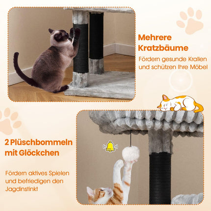 Arbre à chat haut avec 2 niches, couchages, griffoirs, 156 cm