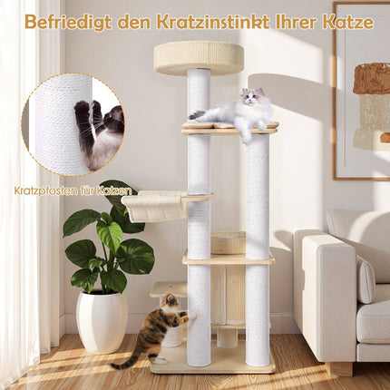 Arbre à chat haut avec hamac et poteaux à griffer, 151 cm