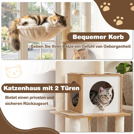 Großer Katzenkratzbaum mit Sisalstämmen & Gemütlicher Höhle, 148 cm