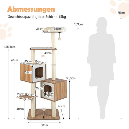 Grand arbre à chat avec poteaux en sisal et coussins en peluche