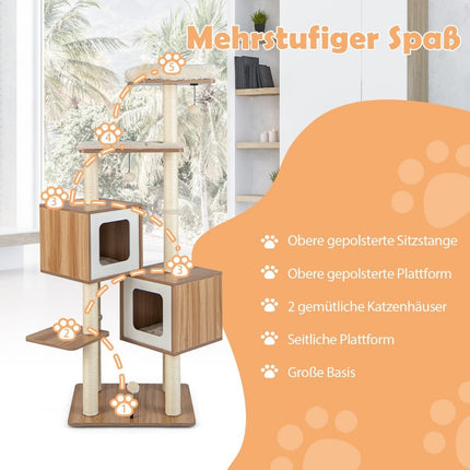 Grand arbre à chat avec poteaux en sisal et coussins en peluche