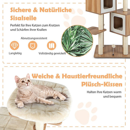 Grand arbre à chat avec poteaux en sisal et coussins en peluche