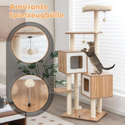 Grand arbre à chat avec poteaux en sisal et coussins en peluche