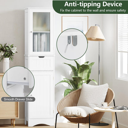 Tall Floor Storage Cabinet, 2 Doors, 1 Drawer, MDF, 67"