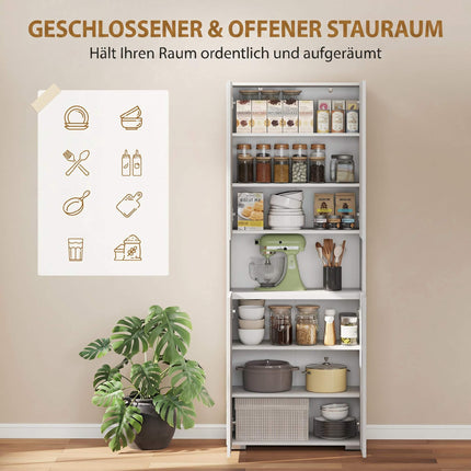 Hoher Küchenvorratsschrank, verstellbare Einlegeböden, Hochglanzweiß