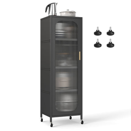 Armoire de cuisine haute en métal avec étagères réglables, noire