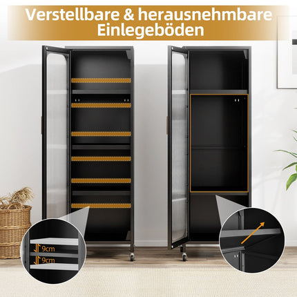 Armoire de cuisine haute en métal avec étagères réglables, noire