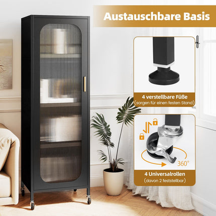 Armoire de cuisine haute en métal avec étagères réglables, noire