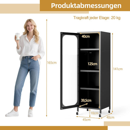 Armoire de cuisine haute en métal avec étagères réglables, noire