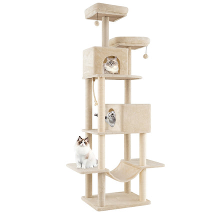 Arbre à chat à plusieurs niveaux avec poteaux en sisal, 2 niches, beige