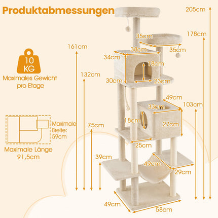 Arbre à chat à plusieurs niveaux avec poteaux en sisal, 2 niches, beige