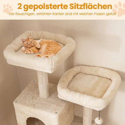 Arbre à chat à plusieurs niveaux avec poteaux en sisal, 2 niches, beige