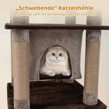 Arbre à chat à plusieurs niveaux avec balançoire et couchage moelleux, marron