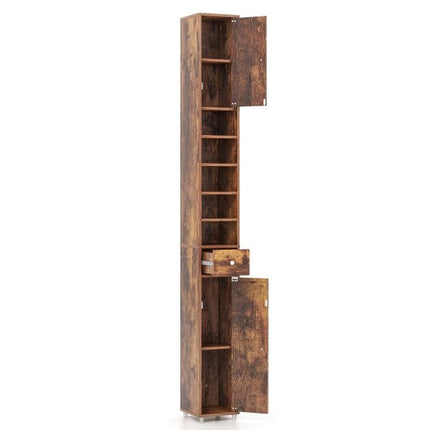 Armoire de salle de bain haute et étroite, 2 portes, tiroir, 20 x 20 x 180 cm