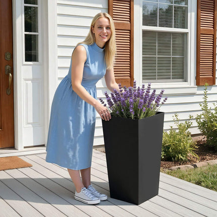 Tall Planters Set of 2, 665 mm Plastic, Casters, Drainage