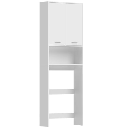 Armoire de salle de bain blanche haute avec portes et étagère ouverte