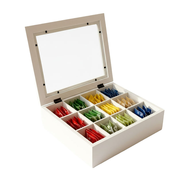 Boîte à thé avec couvercle, 12 compartiments, design bambou