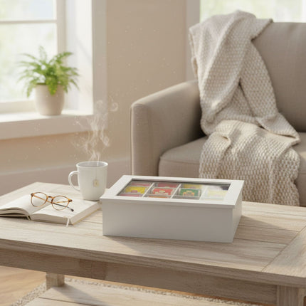 Boîte à thé avec couvercle, 12 compartiments, design bambou