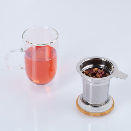 Verre à thé avec passoire à thé et couvercle en bambou