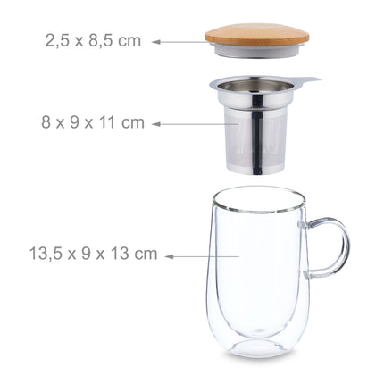 Verre à thé avec passoire à thé et couvercle en bambou