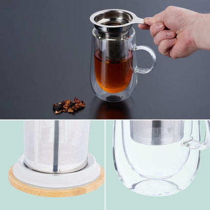 Verre à thé avec passoire à thé et couvercle en bambou