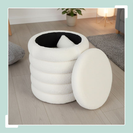 Tabouret de rangement en tissu Teddy avec compartiment caché